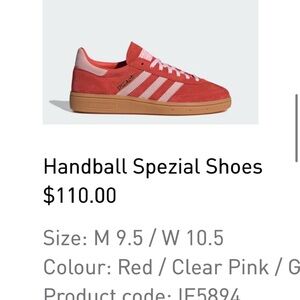 Adidas Handball Spezial Shoes - Red and Pink
